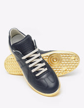 Load image into Gallery viewer, 'Replica' Blue &amp; Gold Leather Trainers
