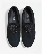 Load image into Gallery viewer, Black &amp; Turquoise Mesh Slip-On Trainers
