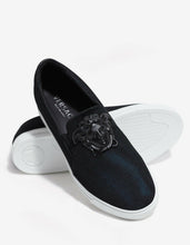 Load image into Gallery viewer, Black &amp; Turquoise Mesh Slip-On Trainers
