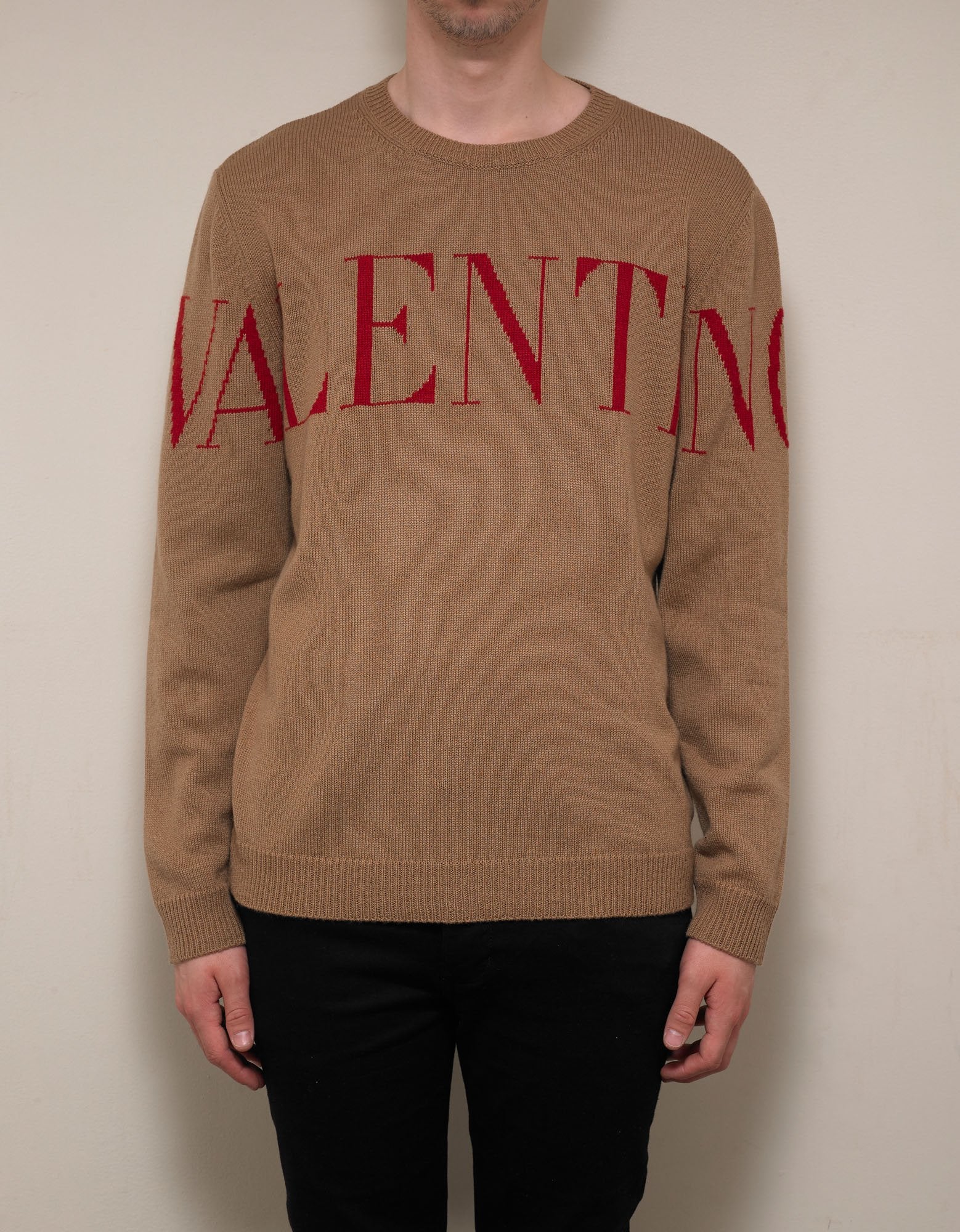 Beige Logo Intarsia Cashmere Sweater zoofashicons